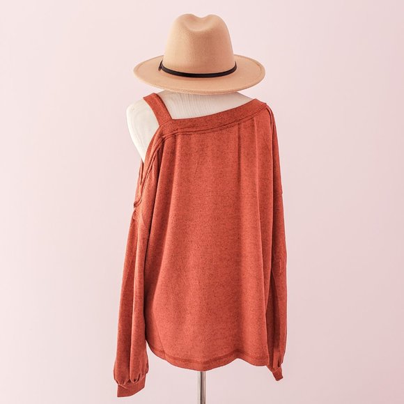 Rust Orange Shoulder Cut Out Long Sleeve Top - Picture 8 of 12